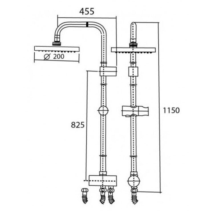 Bản vẽ kỹ thuật vòi sen tắm đứng phun mưa AMERICAN STANDARD WF-9071