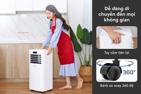 Điều hòa di động thông minh FujiHome PAC09 có hệ thống bánh xe tiện lợi Điều hòa di động thông minh FujiHome PAC09 có hệ thống bánh xe tiện lợi