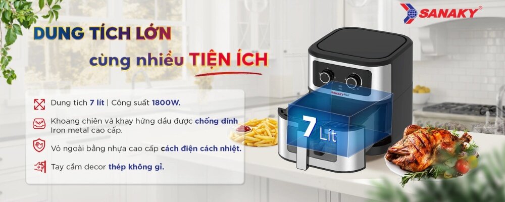 Có thể chiên nướng gà vịt nguyên con với dung tích thực 7 lít