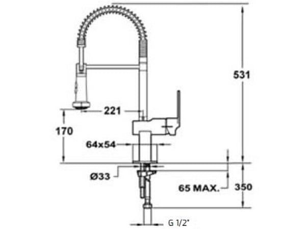 Kích thước lắp đặt vòi rửa bát Teka Kobe Pro Vòi rửa bát Teka Kobe Pro
