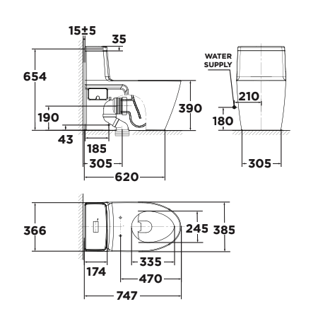 Bản vẽ kỹ thuật bồn cầu 1 khối American Standard Acacia VF-1808