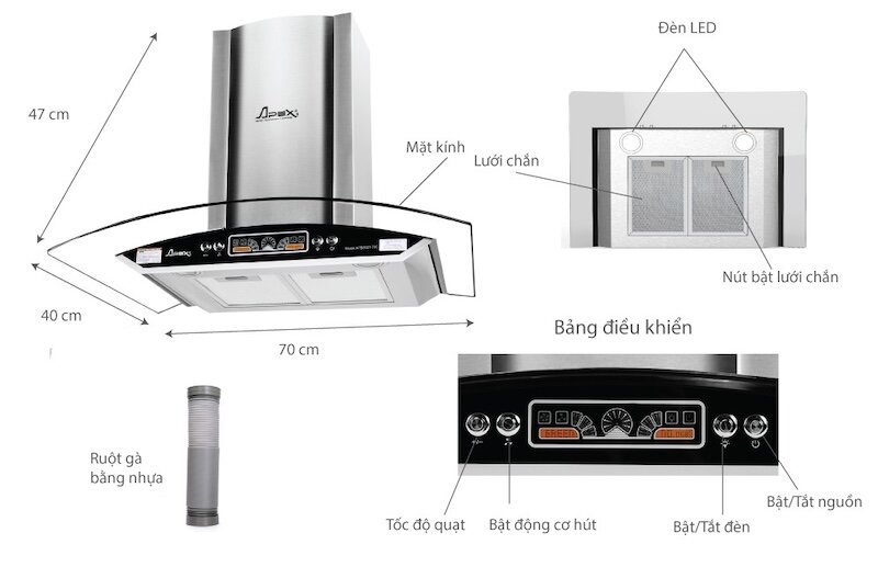 Máy hút mùi Sunhouse SHB6601 được thiết kế theo kiểu dáng âm tủ