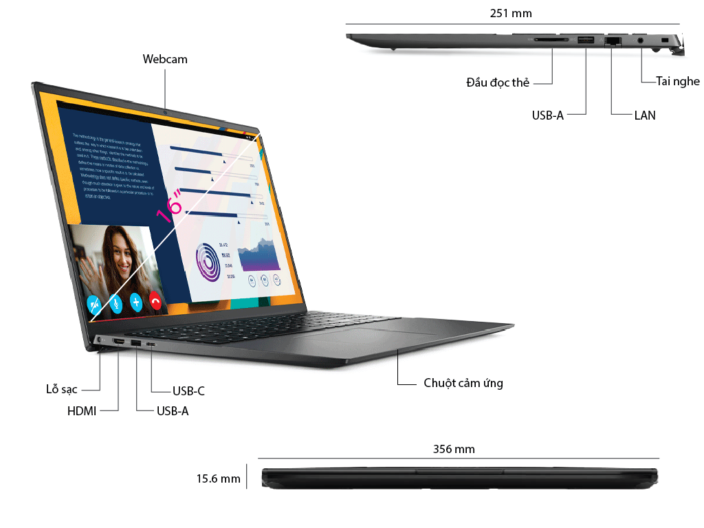 Laptop Dell Vostro 5620 (V6I5405W1) (i5 1240P 8GB RAM/512GB SSD/MX570 2G/16.0 inch FHD+/Win11/Office HS21/Xám/Vỏ nhôm) ảnh 1