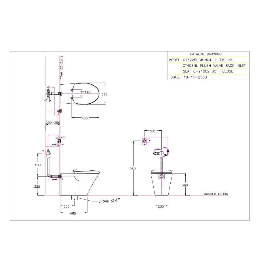 Bản vẽ kỹ thuật bồn cầu treo tường COTTO nắp êm C1322BI