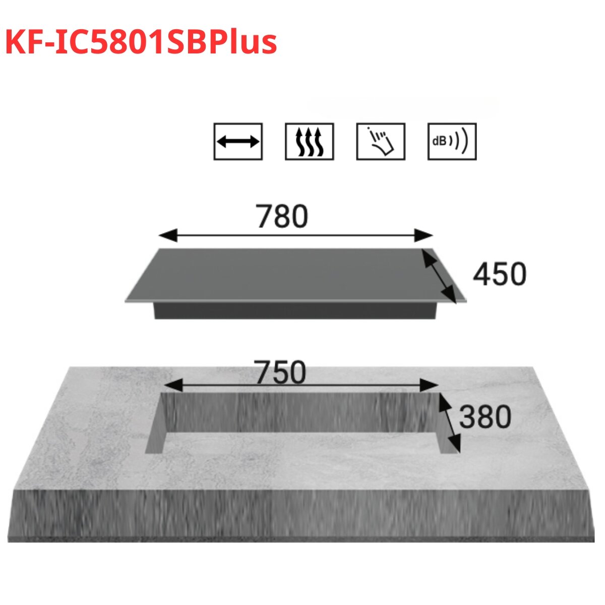 Bản vẽ kỹ thuật bếp điện từ đôi và 1 hồng ngoại KAFF KF-IC5801SBPlus