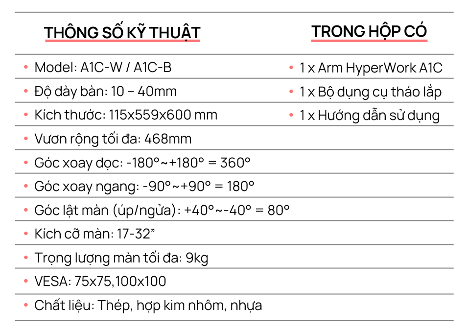 Giá đỡ màn hình HyperWork A1C Màu Trắng 2