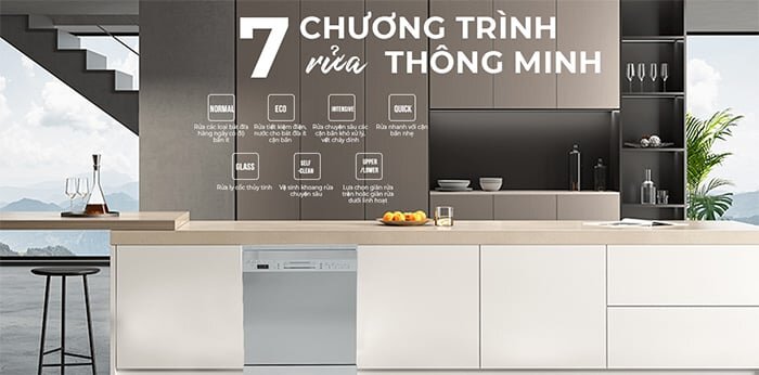 Máy rửa bát cao cấp Nagakawa NK15D03M này được trang bị 7 chương trình rửa đa dạng