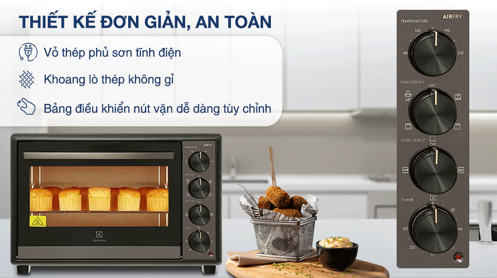 Lò nướng để bàn Electrolux EOT5622XFG có thết kế đơn giản, sang trọng Lò nướng để bàn Electrolux EOT5622XFG có thết kế đơn giản, sang trọng