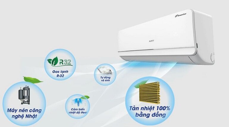 Điều hòa Aufit ASW-09A4/FMR1 9000 BTU 2 chiều sử dụng dàn tản nhiệt bằng đồng 100%