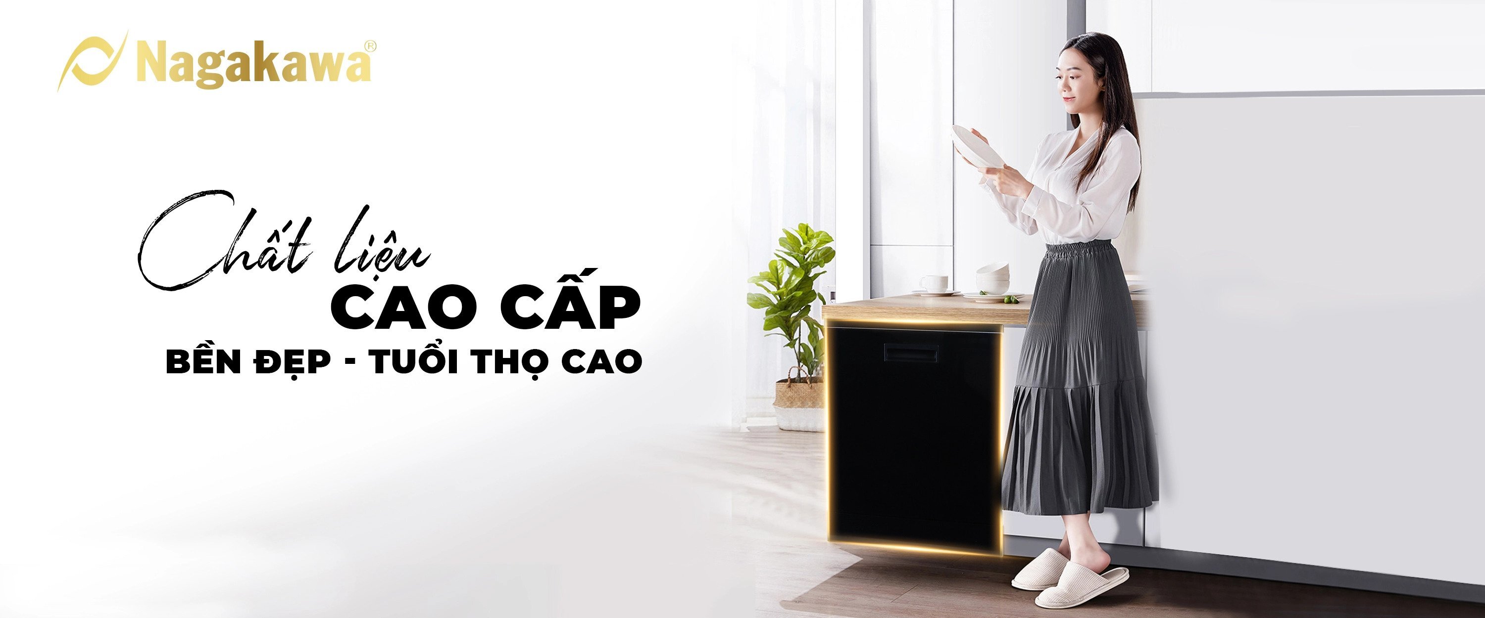 Máy rửa bát cao cấp Nagakawa NK15D05M có thiết kế sang trọng, tạo điểm nhấn cao cấp cho không gian bếp
