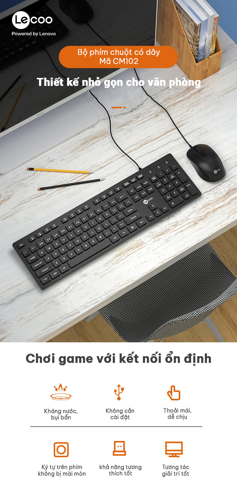 Bộ Bàn phím chuột Lecoo CM102 đen 1