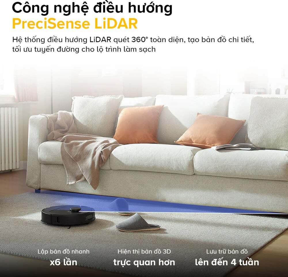 Công nghệ điều hướng PreciSense LiDAR - Quét toàn diện Roborock QR 798