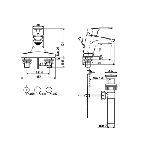 Bản vẽ kỹ thuật vòi lavabo 3 lỗ American Standard Cygnet WF-0302