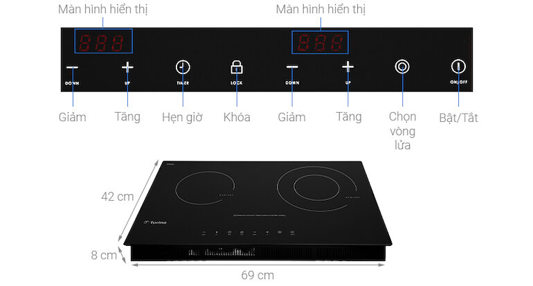 Bếp hồng ngoại âm 2 vùng nấu Torino W1611