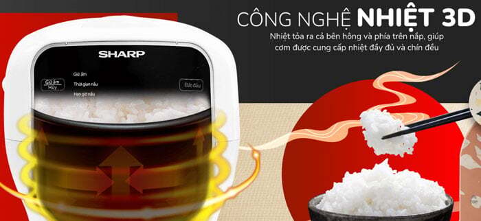 nồi cơm điện tử Sharp 1,8 lít KS COM183MV WH trang bị công nghệ nấu hiện đại