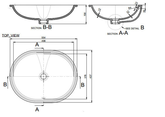 Bản vẽ kỹ thuật chậu rửa mặt lavabo Grohe 3971100H Eurosmart âm bàn