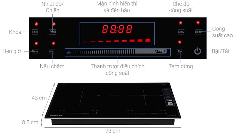 Bếp từ Sunhouse SHB82062-MMD được trang bị bảng điều khiển cảm ứng thông minh