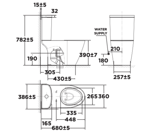 Bản vẽ kỹ thuật bồn cầu 2 khối American Standard Compact Codie 2407-WT