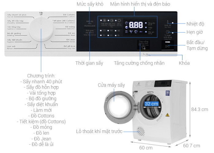 Máy sấy thông hơi Electrolux UltimateCare 8kg EDV804H3WC