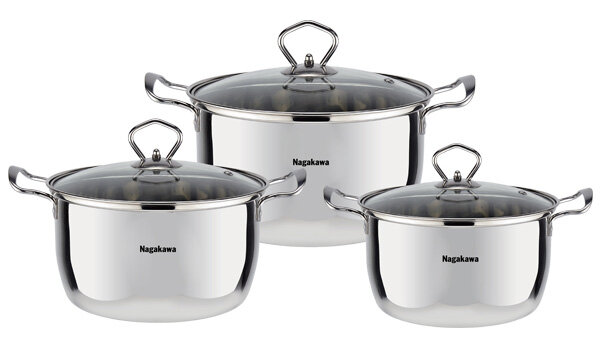 Bộ nồi inox 1 đáy Nagakawa NAG1305 (16cm, 20cm, 24cm) Bộ nồi inox 1 đáy Nagakawa NAG1305 (16cm, 20cm, 24cm)
