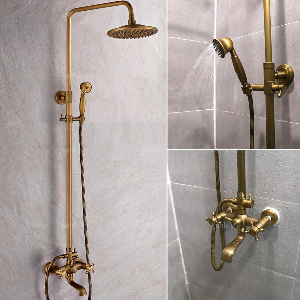 Bộ sen tắm cây đứng nóng lạnh bằng đồng Kanly GCS05