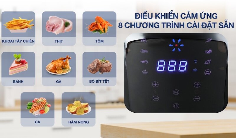 nồi chiên không dầu Lock&Lock EJF296BLK tích hợp sẵn 8 chương trình nấu cài đặt sẵn