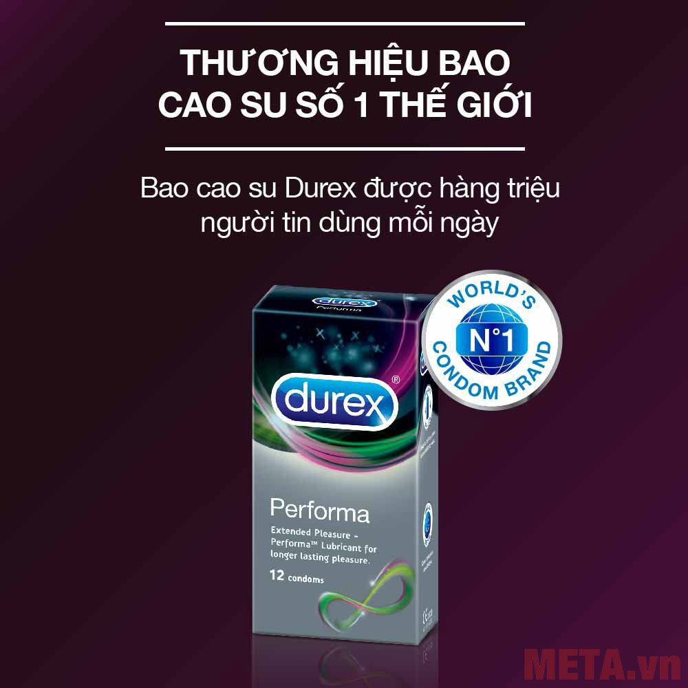Bao cao su kéo dài thời gian quan hệ Durex Performa (hộp 12 chiếc)