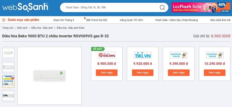 Điều hòa Beko 9000 BTU 2 chiều Inverter RSVH09VS gas R-32