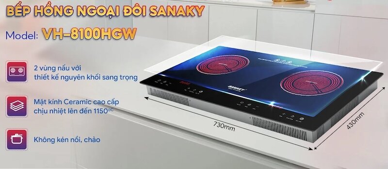 Thiết kế bếp hồng ngoại đôi Sanaky VH-8100HGW