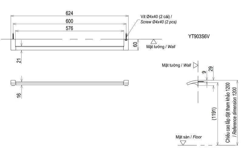 Thanh vắt khăn G vuông TOTO YT903S6V