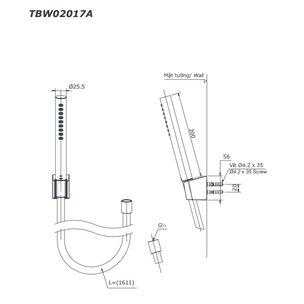 Bản vẽ kỹ thuật bộ sen tắm nóng lạnh TOTO TBS01302V/TBW02017A