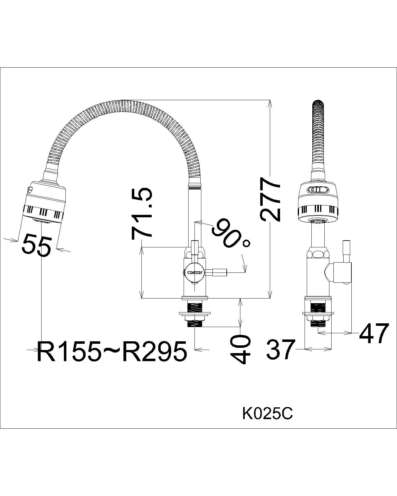 Bản vẽ Vòi rửa chén bát Caesar K025C