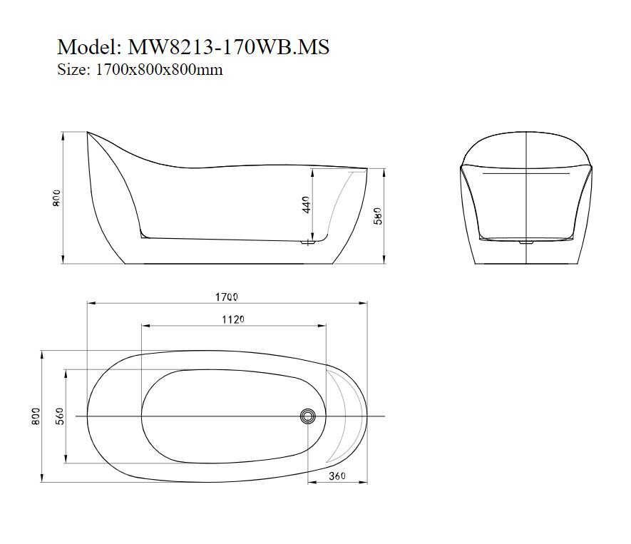 Bản Vẽ Kỹ Thuật Bồn Tắm MOWOEN MW8213-170.MS