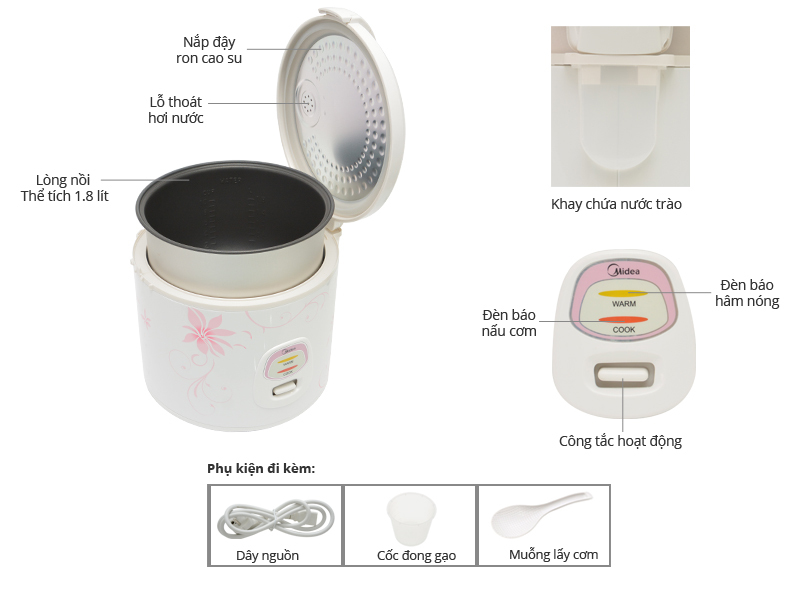 Nồi cơm điện Midea 1.8 lít MR-CM18SQ Nồi cơm điện Midea 1.8 lít MR-CM18SQ