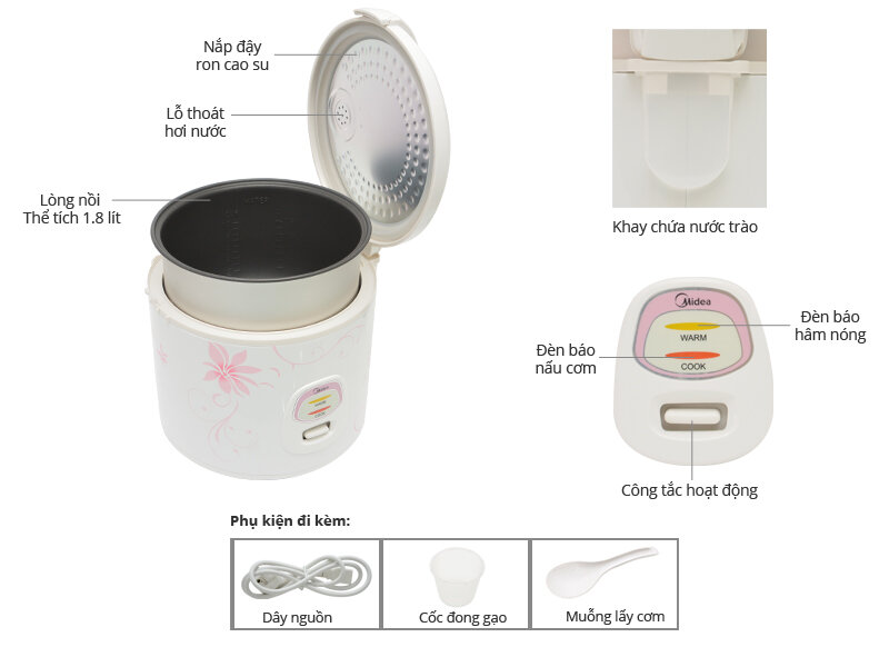 Nồi cơm điện Midea 1.8 lít MR-CM18SQ Nồi cơm điện Midea 1.8 lít MR-CM18SQ
