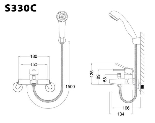 Bản vẽ kỹ thuật Vòi Sen Tắm nóng lạnh Caesar S330C