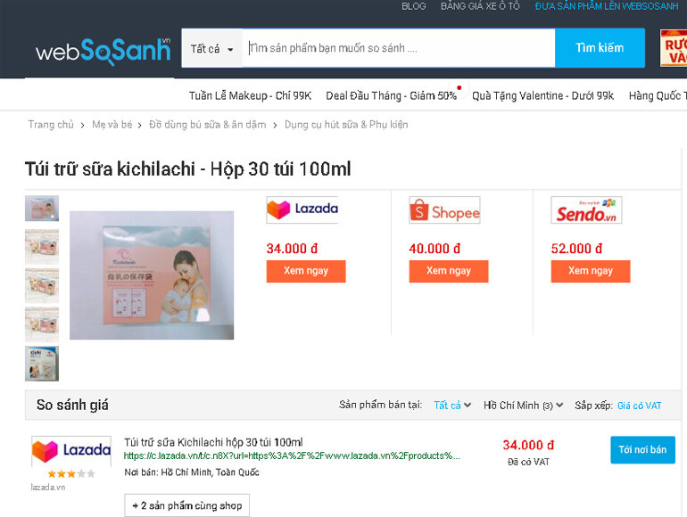 Túi trữ sữa kichilachi - Hộp 30 túi 100ml