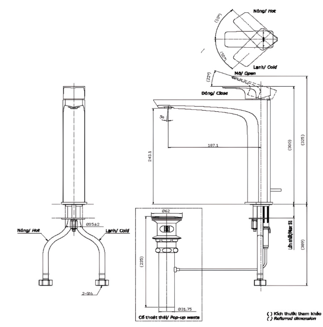 Bản vẽ kỹ thuật vòi chậu nóng lạnh TOTO TLG07305V