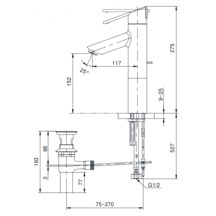 Bản vẽ kỹ thuật vòi chậu lavabo nóng lạnh TOTO Grand A TS240AX