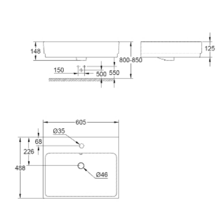 Bản vẽ kỹ thuật chậu rửa mặt Lavabo treo tường Eurocube Grohe 39231000