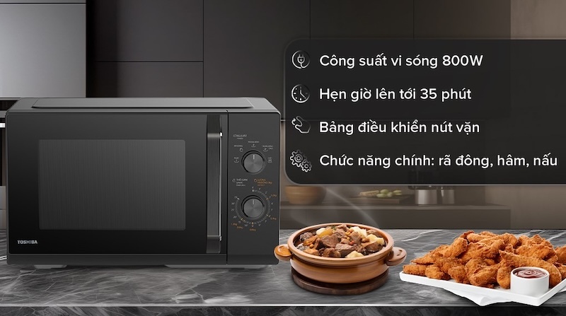 Lò vi sóng Toshiba MW3-MM25PE(BK) sở hữu công suất vi sóng ấn tượng lên đến 800W