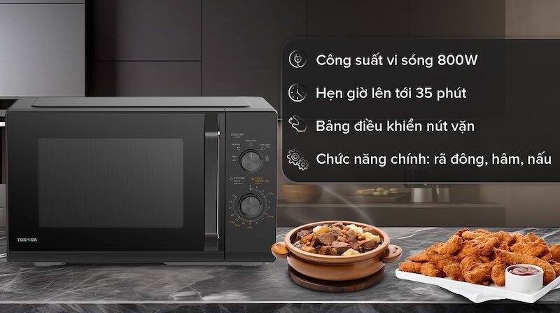 Lò vi sóng Toshiba MW3-MM25PE(BK) sở hữu công suất vi sóng ấn tượng lên đến 800W