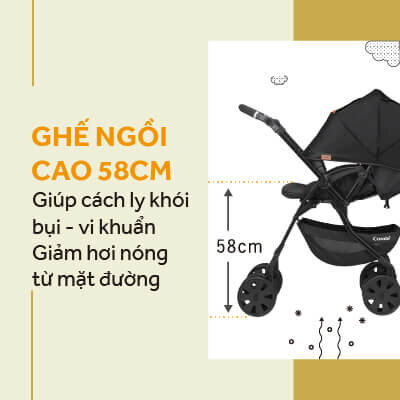 Ghế ngồi xe đẩy điều hòa Combi CrossGo cao 58cm
