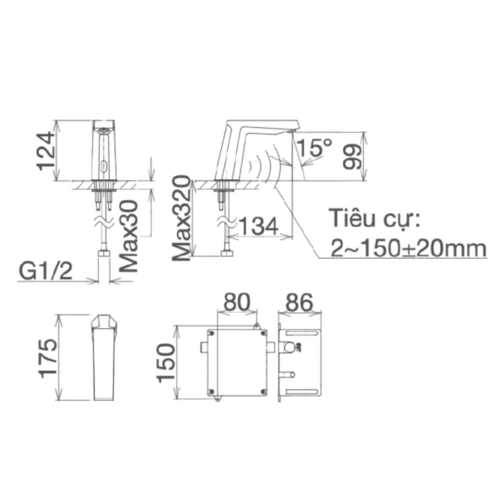 Bản vẽ kỹ thuật vòi chậu lavabo lạnh Viglacera VG1028