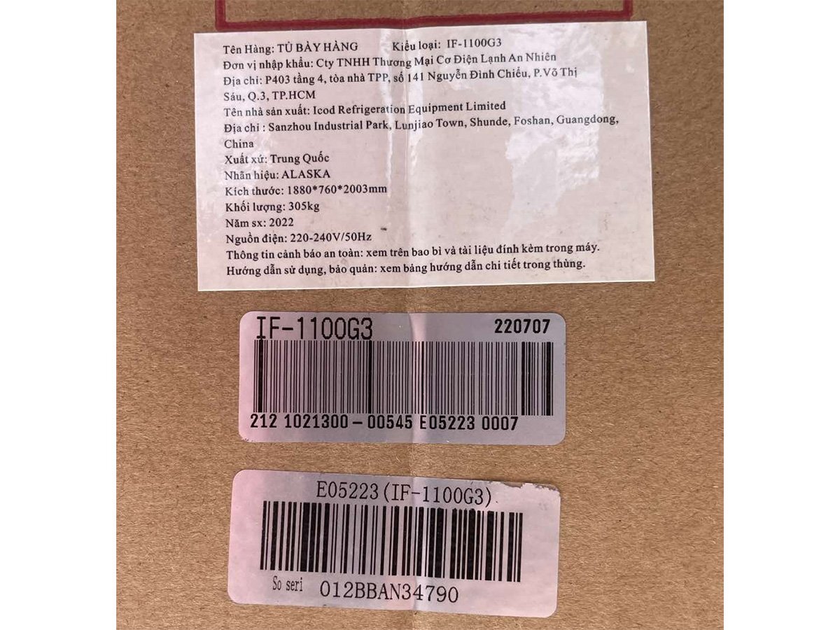 Thông số Tủ đông đứng mặt kính Alaska IF-1100G3