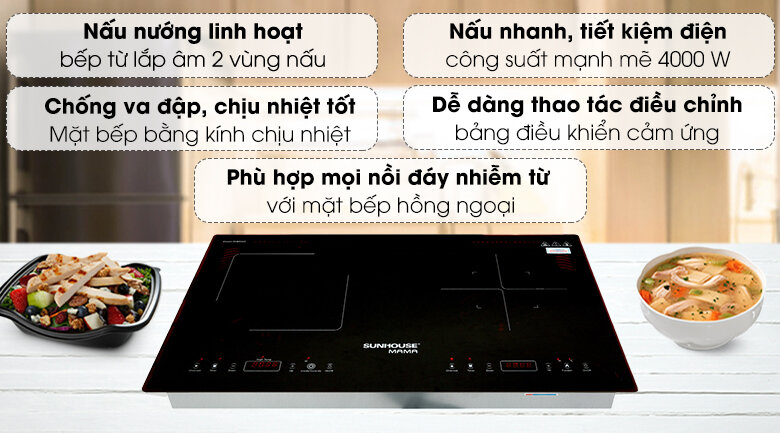 Bếp từ âm 2 vùng nấu Sunhouse SHB-9100V