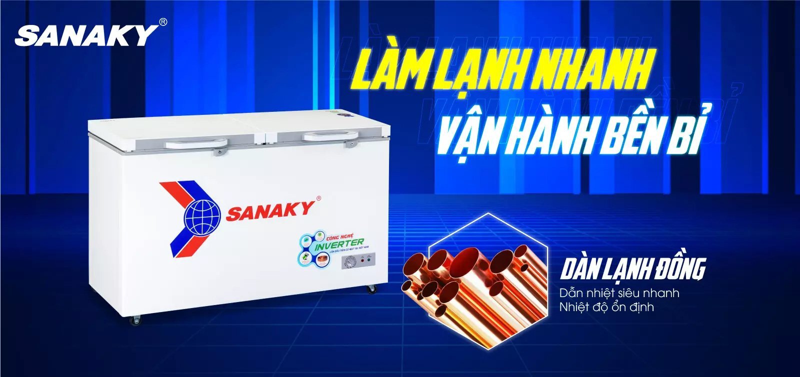 Dàn lạnh đồng nguyên chất kết hợp công nghệ làm lạnh 360 độ Tủ đông Sanaky VH-5699HY4K