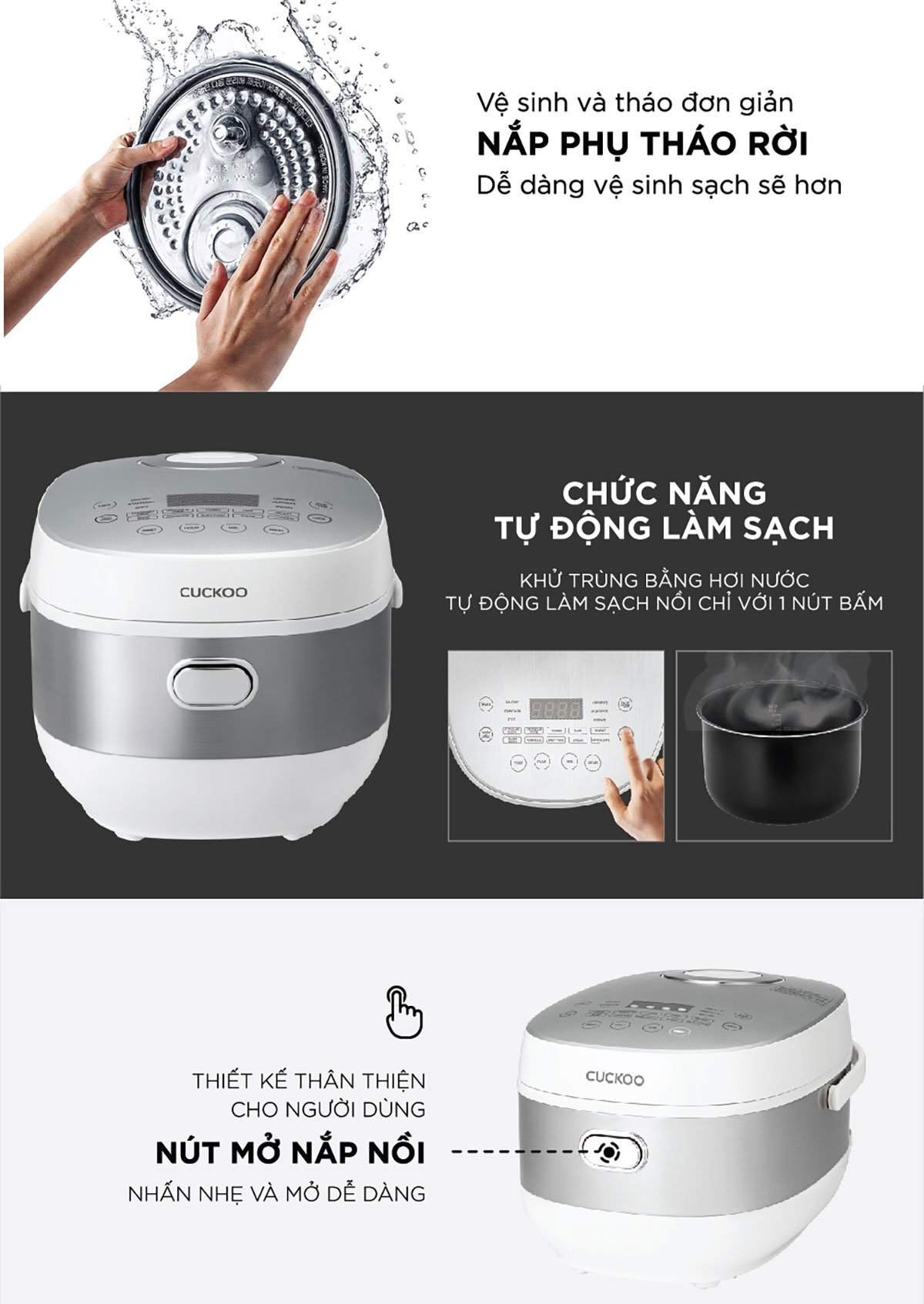 Nồi cơm điện Cuckoo có nút nhấn mở nắp Nồi cơm điện Cuckoo