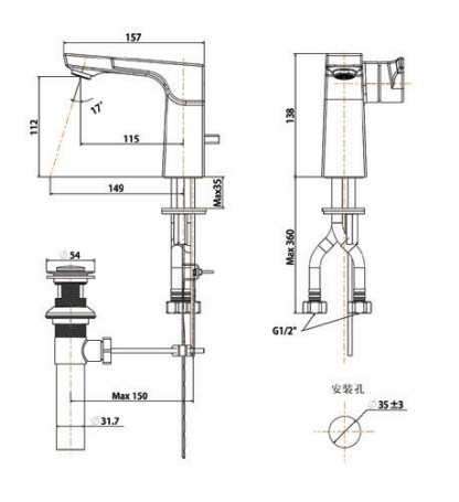 Bản vẽ kỹ thuật vòi lavabo nóng lạnh American Standard La Moda WF-0801
