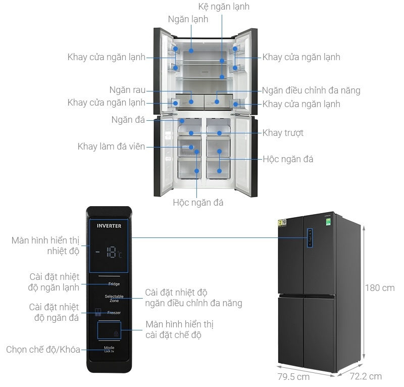 Tủ lạnh Hitachi Inverter 466 lít Multi Door HR4N7522DSDXVN (ảnh: dienmayxanh).